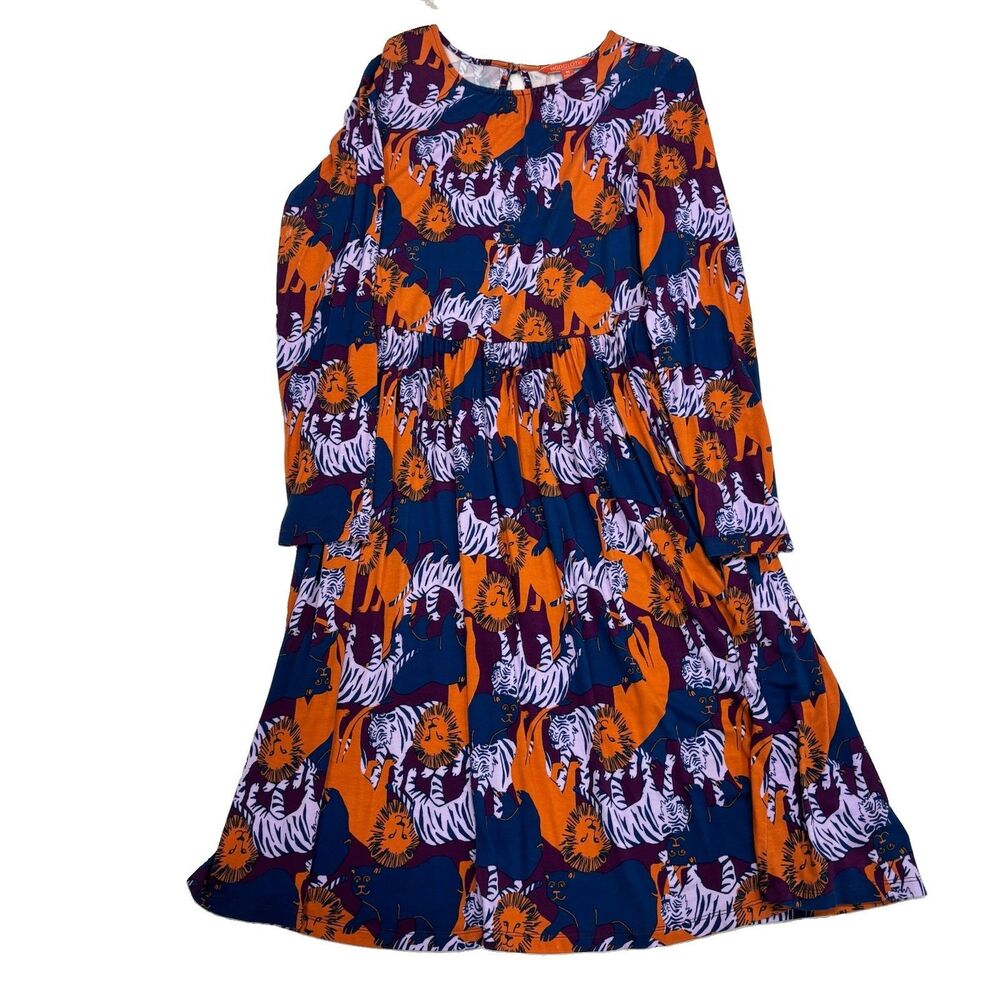 ModCloth Dress Size Medium Lions Tigers Bears Long Sleeve Short Colorful Bright